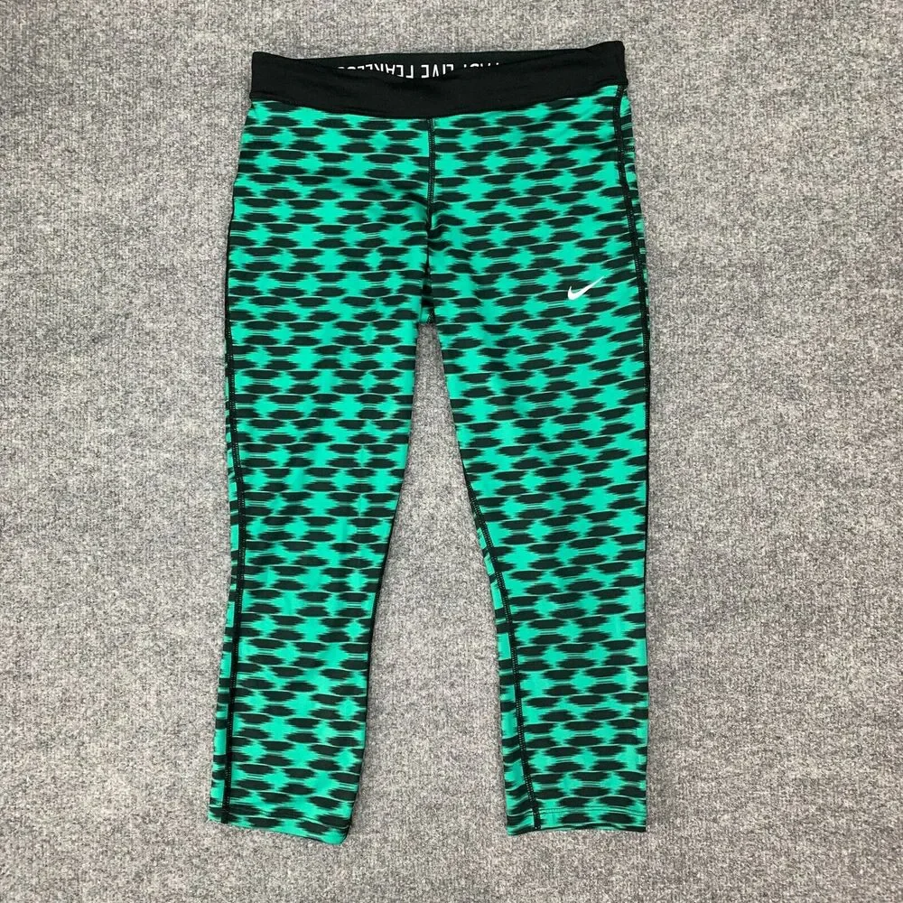 Nike Relay Printed Cropped Legging Women M Green Stretch Dri Fit Drawstring Pant